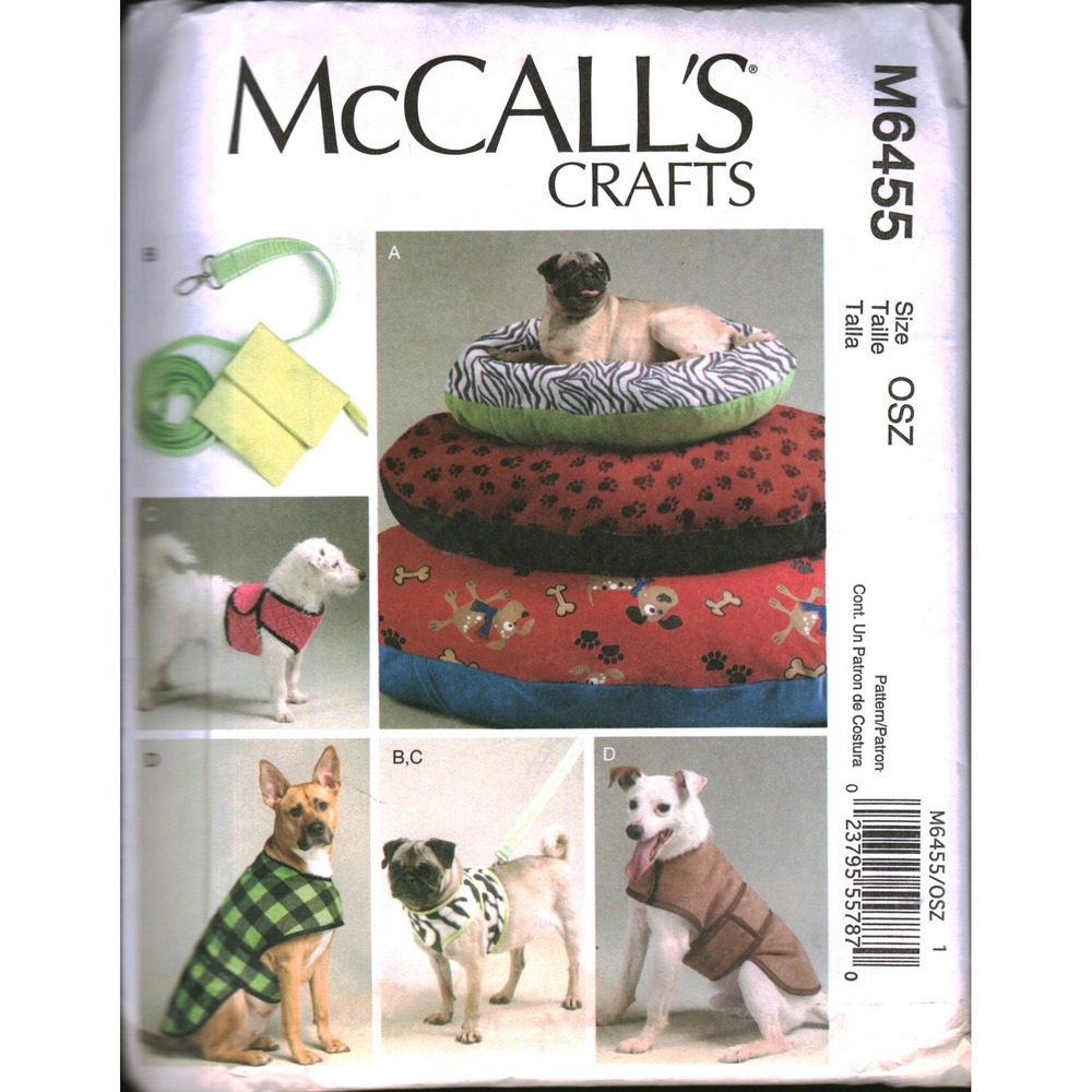 McCalls M6455 Dog Bed Leash Harness Vest Coat Sewing Pattern OSZ Crafts 2011